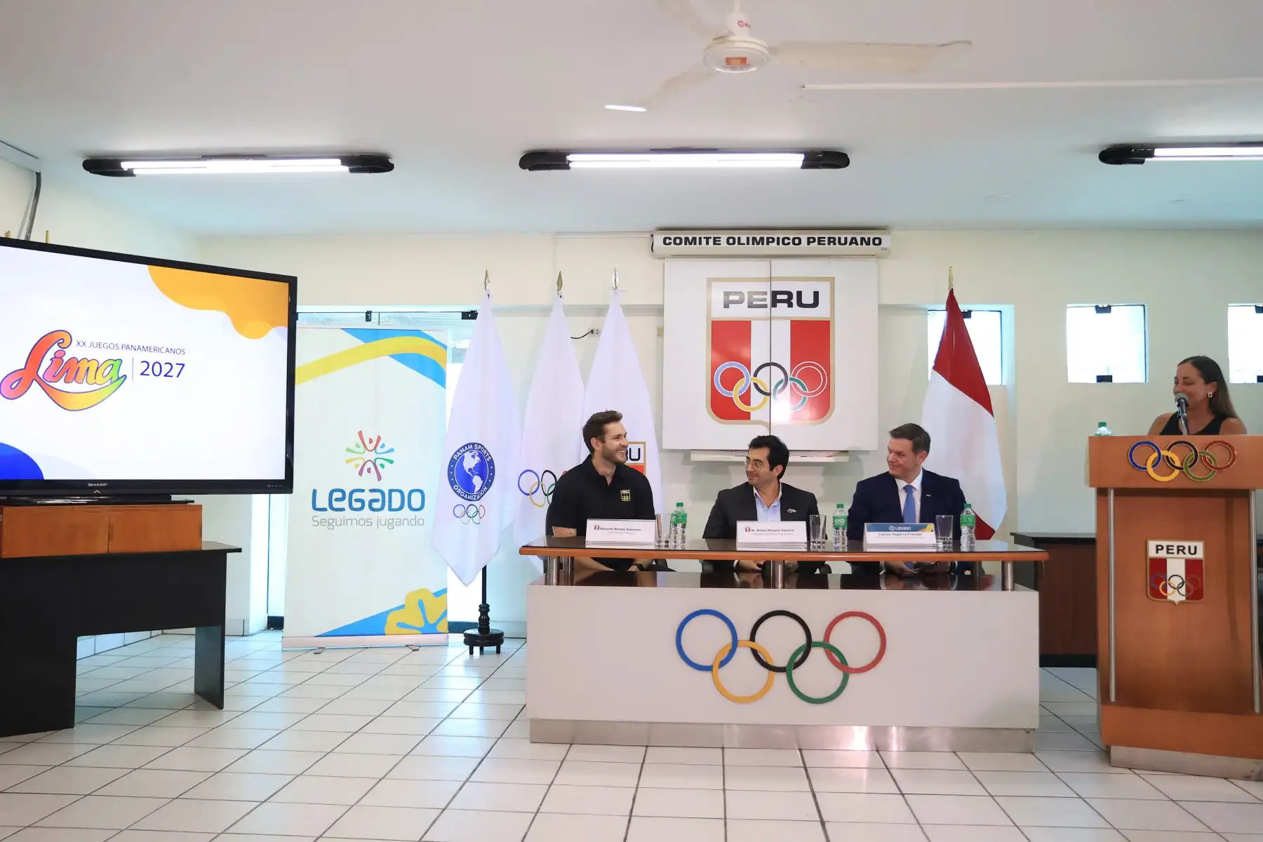 Conferencia de prensa del Comité Olímpico Peruano y Legado para informar acerca de los primeros detalles que garantizarán el éxito de los juegos Lima 2027. Estuvieron presentes Renzo Manyari, presidente del Comité Olímpico Peruano, Carlos Zegarra, director ejecutivo de Legado y Eduardo Romay. Foto: ANDINA/Jhonel Rodríguez Robles