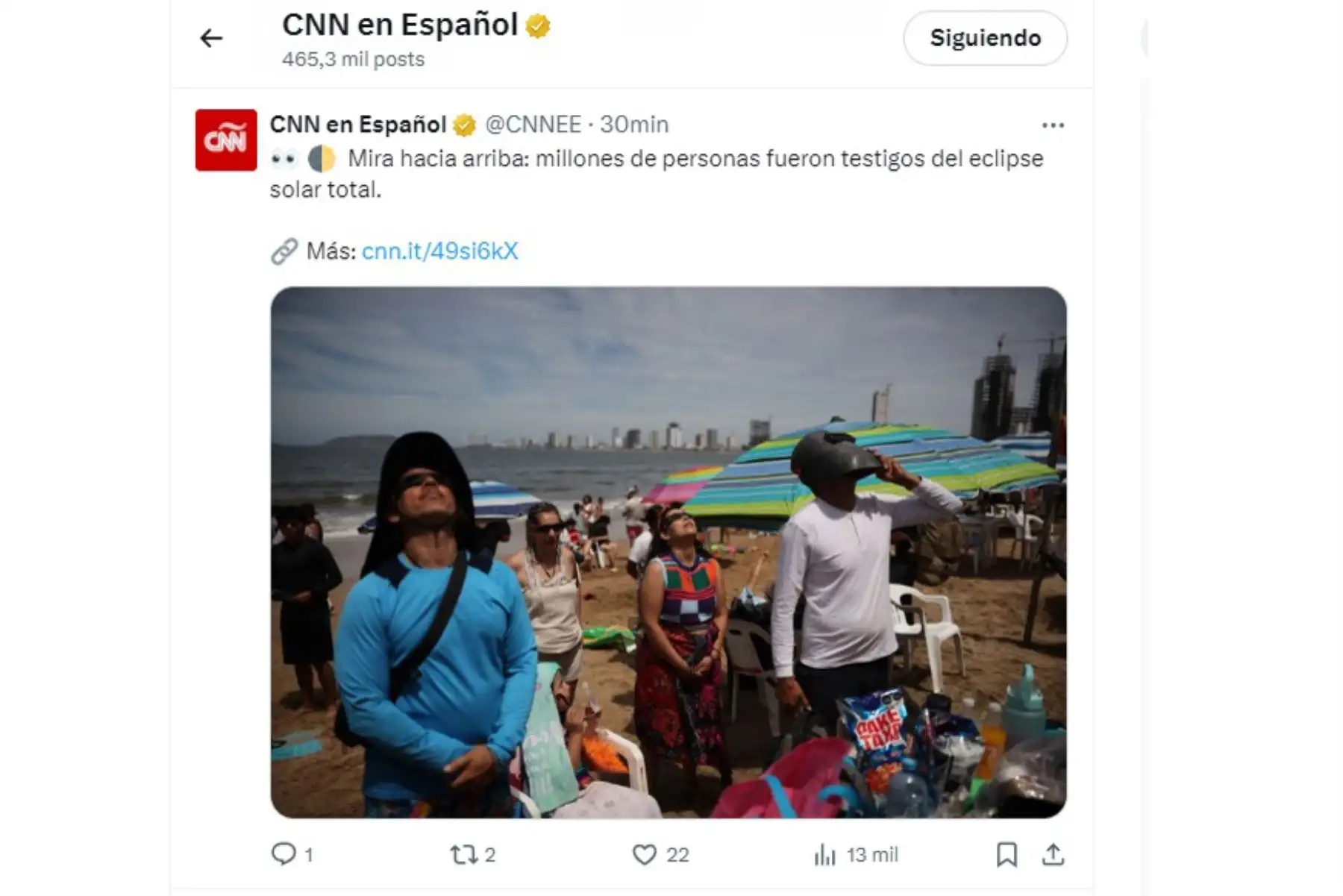 Así informó CNN sobre el eclipse solar total de abril del 2024, que pudo ser visto por millones de personas desde México, Estados Unidos y Canadá. Foto: INTERNET/Medios