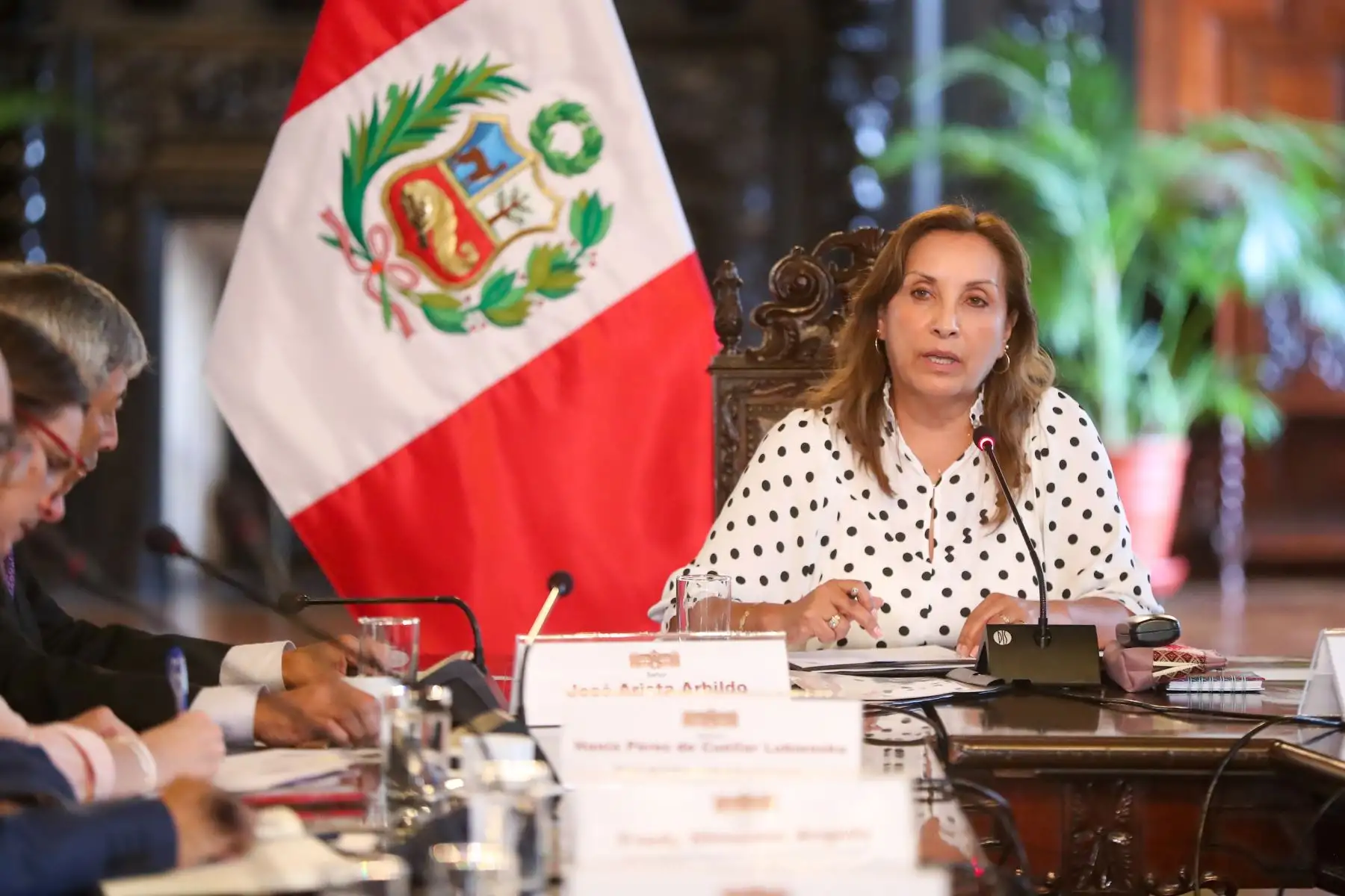 La presidenta de la república, Dina Boluarte, recibió al alcalde provincial de Carhuaz y los burgoamestres distritales de Pararín, Jangas y Acas. Foto: ANDINA/ Prensa presidencia