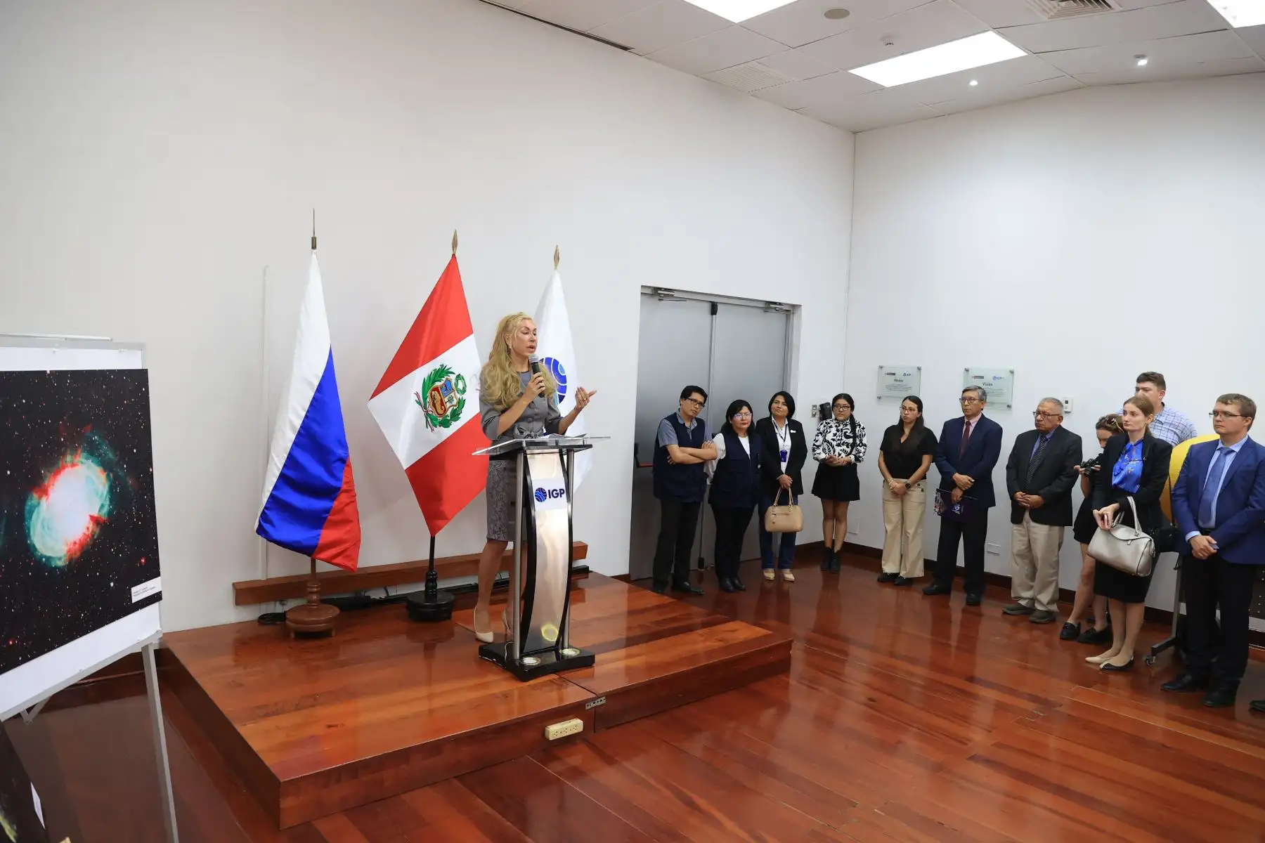 Natalia Sentenkova, encargada de negocios interina de Rusia en Perú. El IGP y Rusia se unen para potenciar la astronomía en el Perú y el mundo. Durante la conferencia anunciaron la reapertura del Planetario Nacional del IGP. Foto: ANDINA/Jhonel Rodríguez Robles