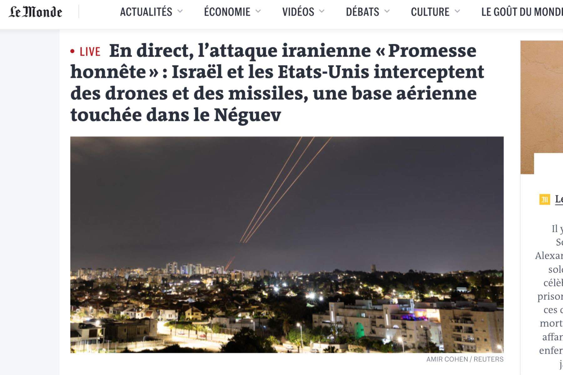 Le Monde. Así informan los medios internacionales acerca del ataque con drones de Irán contra Israel.