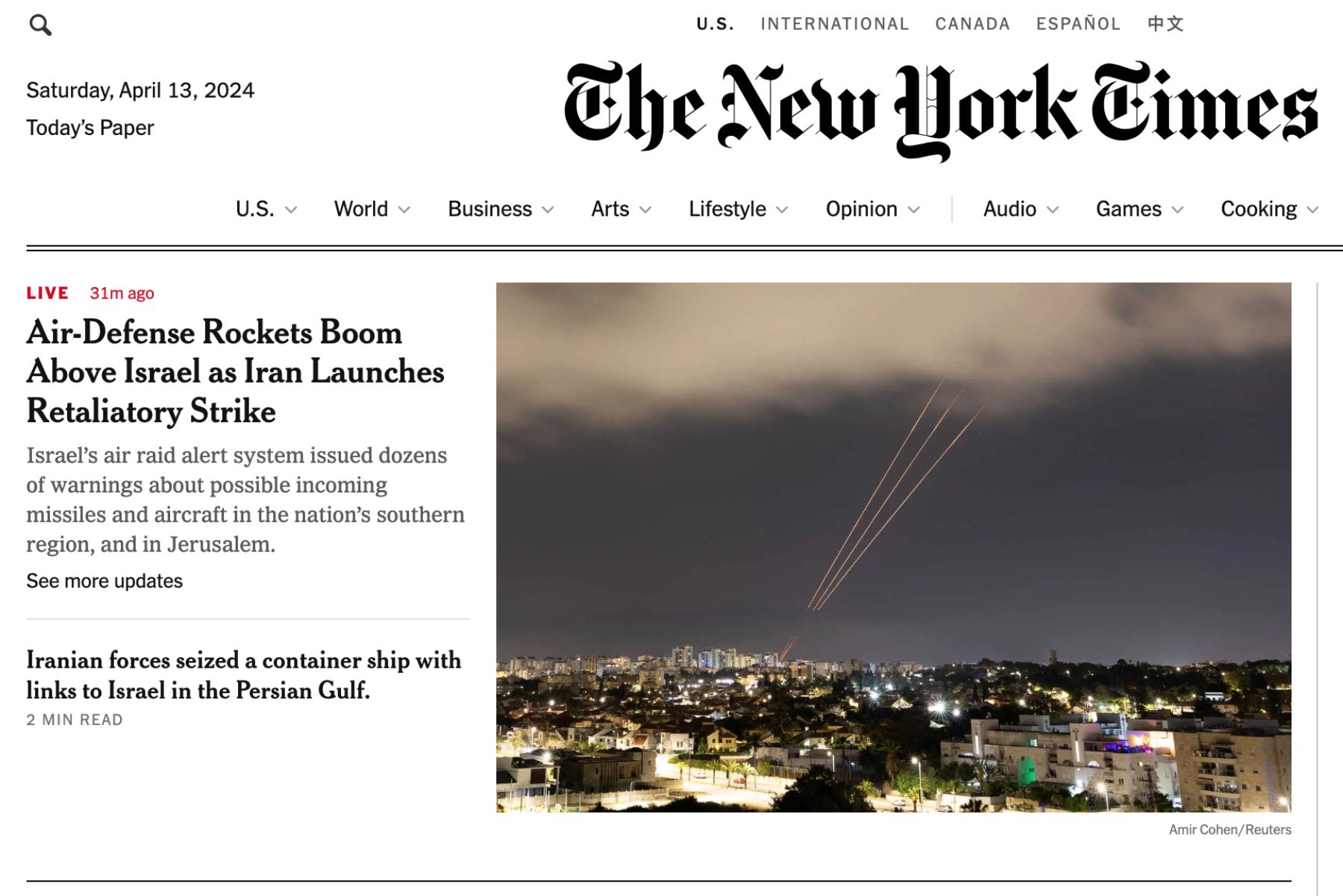 The New York Times. Así informan los medios internacionales acerca del ataque con drones de Irán contra Israel.