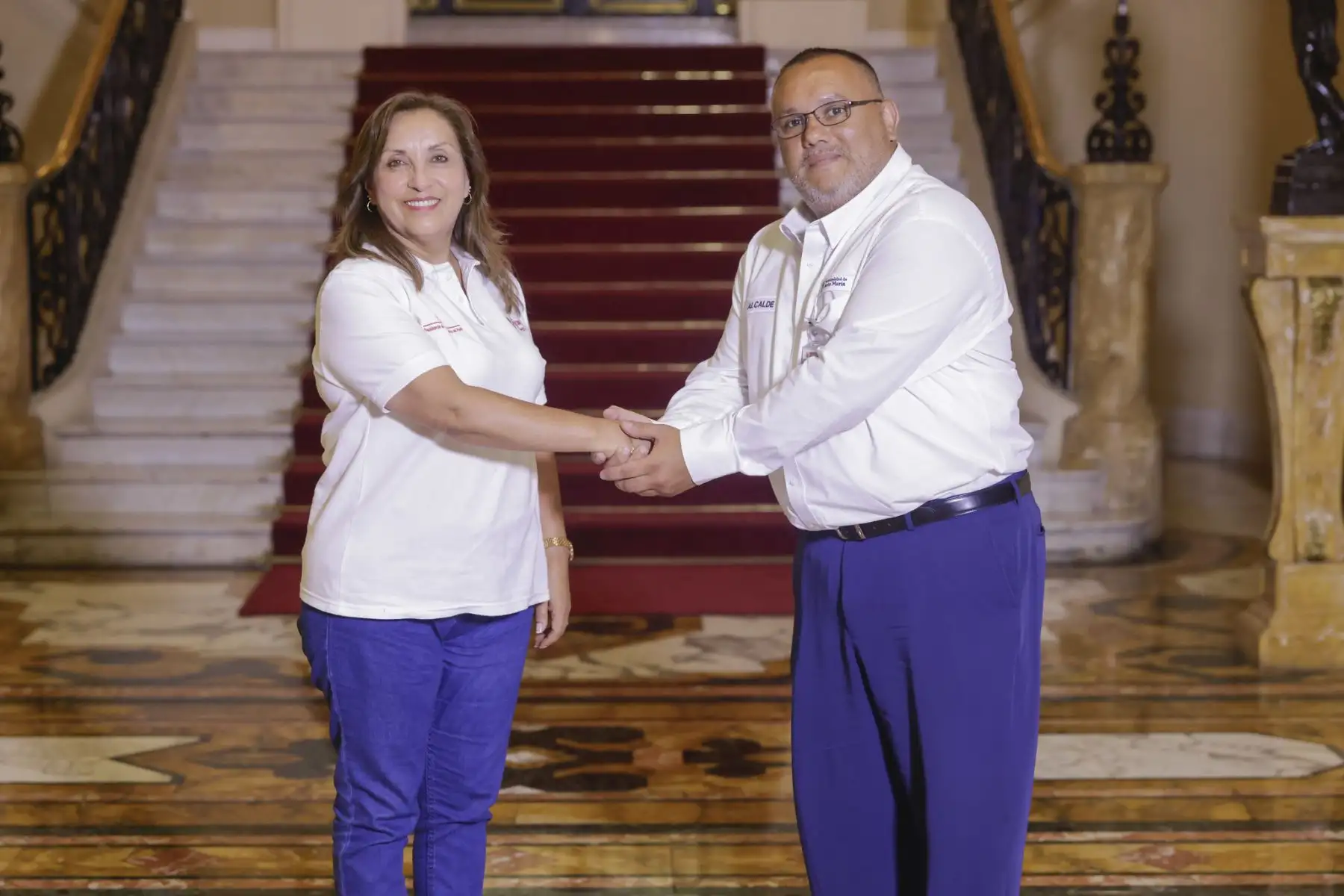 La presidenta de la República, Dina Ercilia Boluarte Zegarra, sostuvo reunión de trabajo con el alcalde de Jesús María, Jesús Gálvez, desde Palacio de Gobierno. Foto: ANDINA/Presidencia