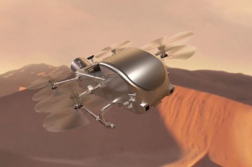 La NASA ha confirmado su misión Dragonfly a Titán, la luna de Saturno rica en materia orgánica. La decisión permite que la misión avance hasta la finalización del diseño definitivo, seguida de la construcción, las pruebas de toda la nave espacial y los instrumentos científicos. Foto: Cortesía