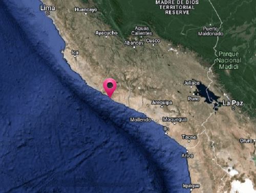 El epicentro del temblor de magnitud 4.2 registrado esta mañana en Arequipa se localizó cerca de la localidad de Chala.