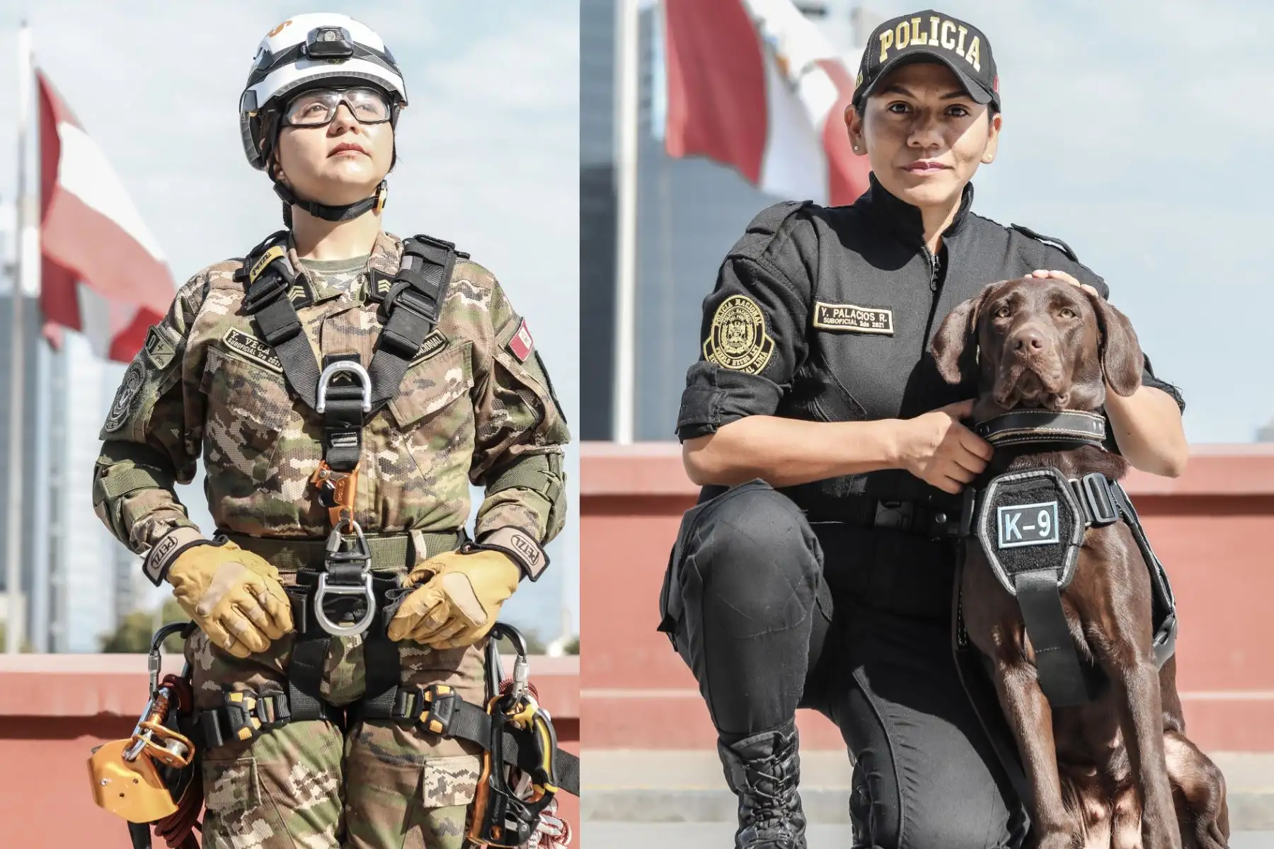 El Día de la Mujer Policía fue establecido mediante Resolución Directoral 868-2006-Dirgen PNP del 2006, en reconocimiento al invaluable aporte femenino a la función policial. En la toma, una agente de DIROES y una oficial de la Policía Canina.

Foto:ANDINA/Mininter