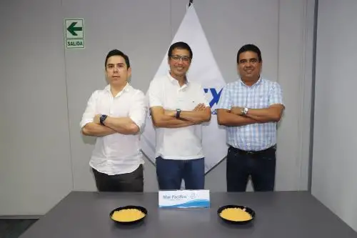 Al frente de esta nueva empresa están el gerente de comercio exterior, Brenner Gaitán; el gerente general y de finanzas, Manuel Honma; y el gerente de operaciones y producción, Luis Saavedra. Cortesía Adex