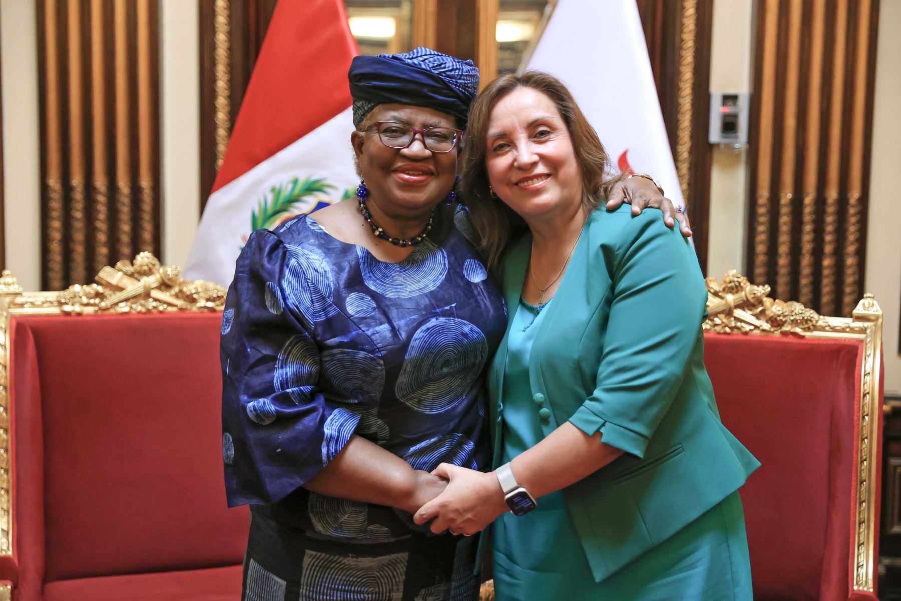 La presidenta Dina Boluarte se reunió con la directora general de la Organización Mundial del Comercio (OMC), Ngozi Okonjo-Iweala. Foto: ANDINA/ Prensa Presidencia
