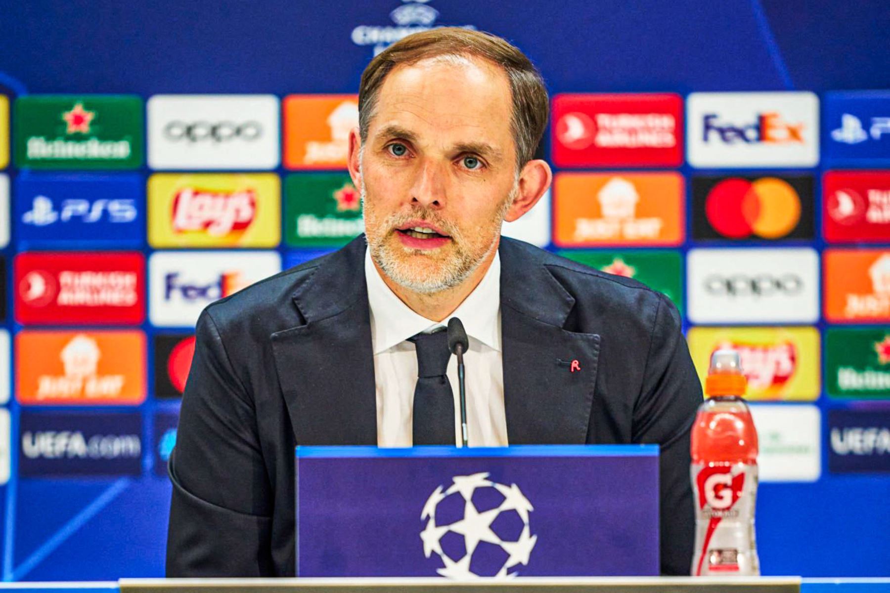 Thomas Tuchel, entrenador del Bayern Munich declarando previo al partido ante el Rea l Madrid por la Liga de Campeones.