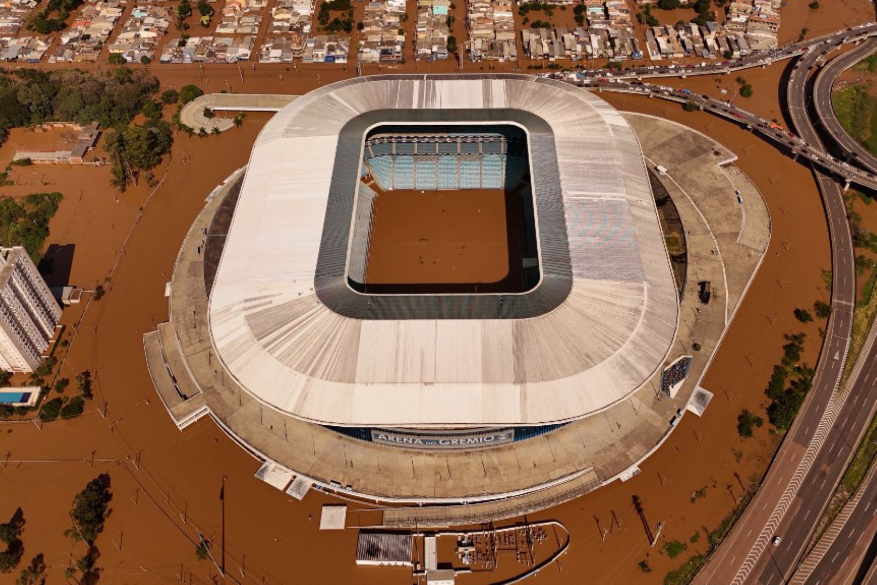 Vista aérea del estadio Arena do Gremio del equipo brasileño de fútbol Gremio en Porto Alegre, estado de Rio Grande do Sul, Brasil. Foto: AFP