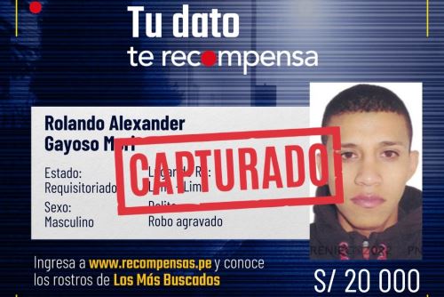 Mininter ofrecía S/ 20,000 por información que lleve a captura de Rolando Gayoso Mori. Foto: ANDINA/Difusión.