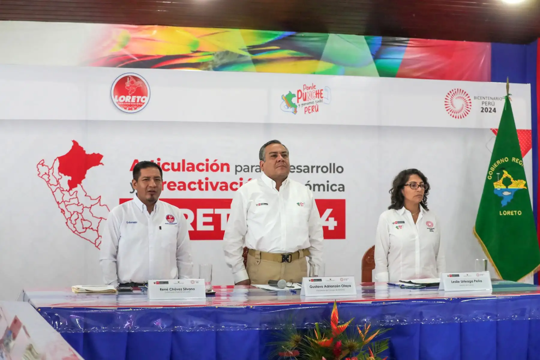 Se desarrolla en Iquitos la mesa de trabajo "Articulación para el desarrollo y la reactivación económica de Loreto", en donde participan el premier Gustavo Adrianzén y los titulares de los ministerios del Interior, Cultura, Transportes y Comunicaciones, y Mujer y Poblaciones Vulnerables, así como el gobernador regional y alcaldes del departamento. Foto: ANDINA/PCM
