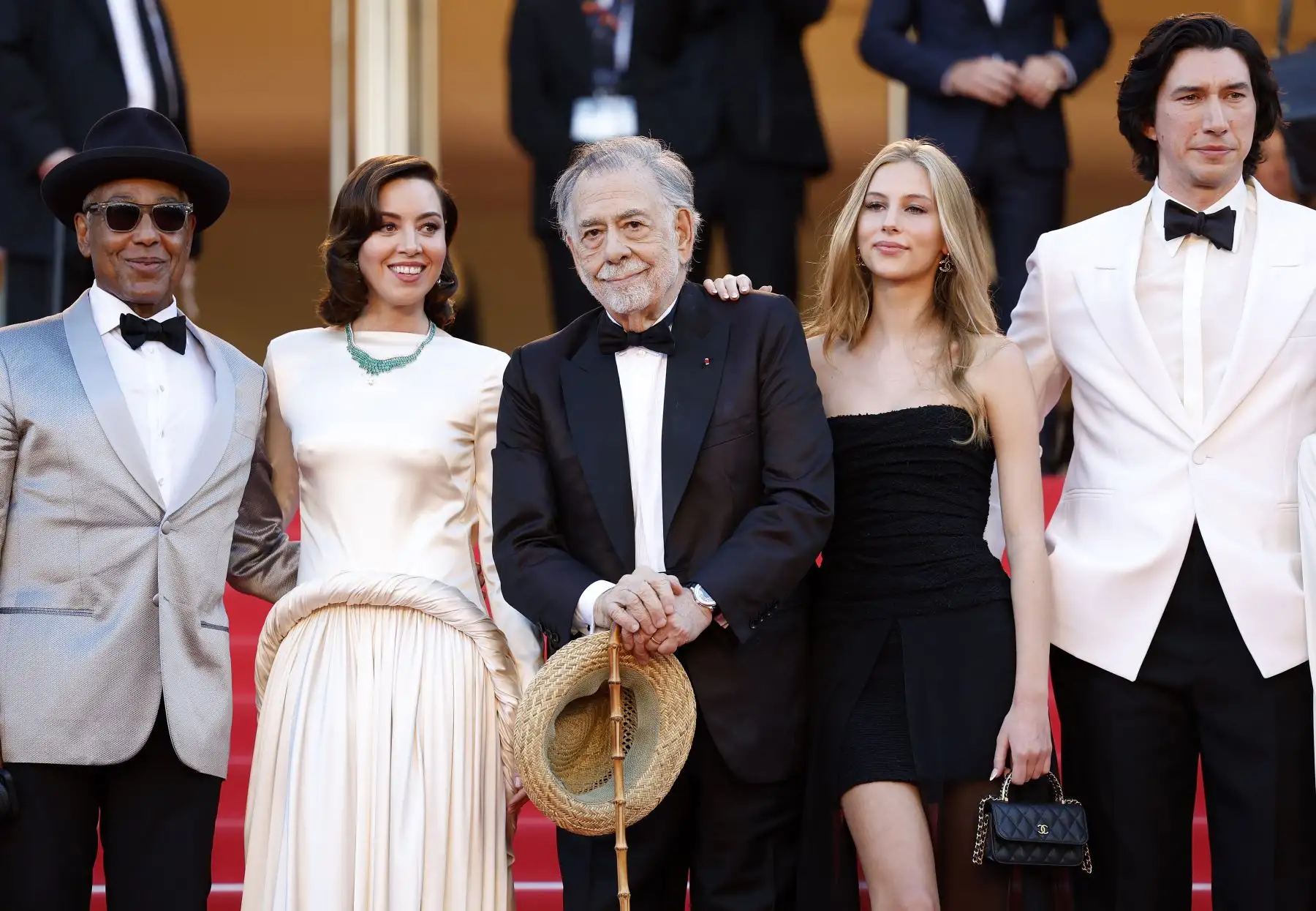 Giancarlo Esposito, Aubrey Plaza, el director estadounidense Francis Ford Coppola, Romy Croquet Mars y Adam Driver asisten al estreno de 