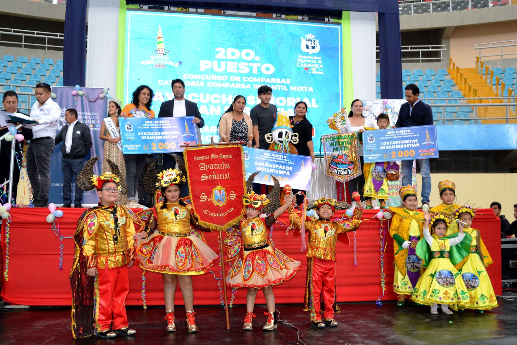 La ceremonia de premiación de los ganadores del Carnaval de Cajamarca 2024 se hizo en el coliseo cerrado Gran Qhapaq Ñan. Foto: ANDINA/Cortesía Eduard Lozano