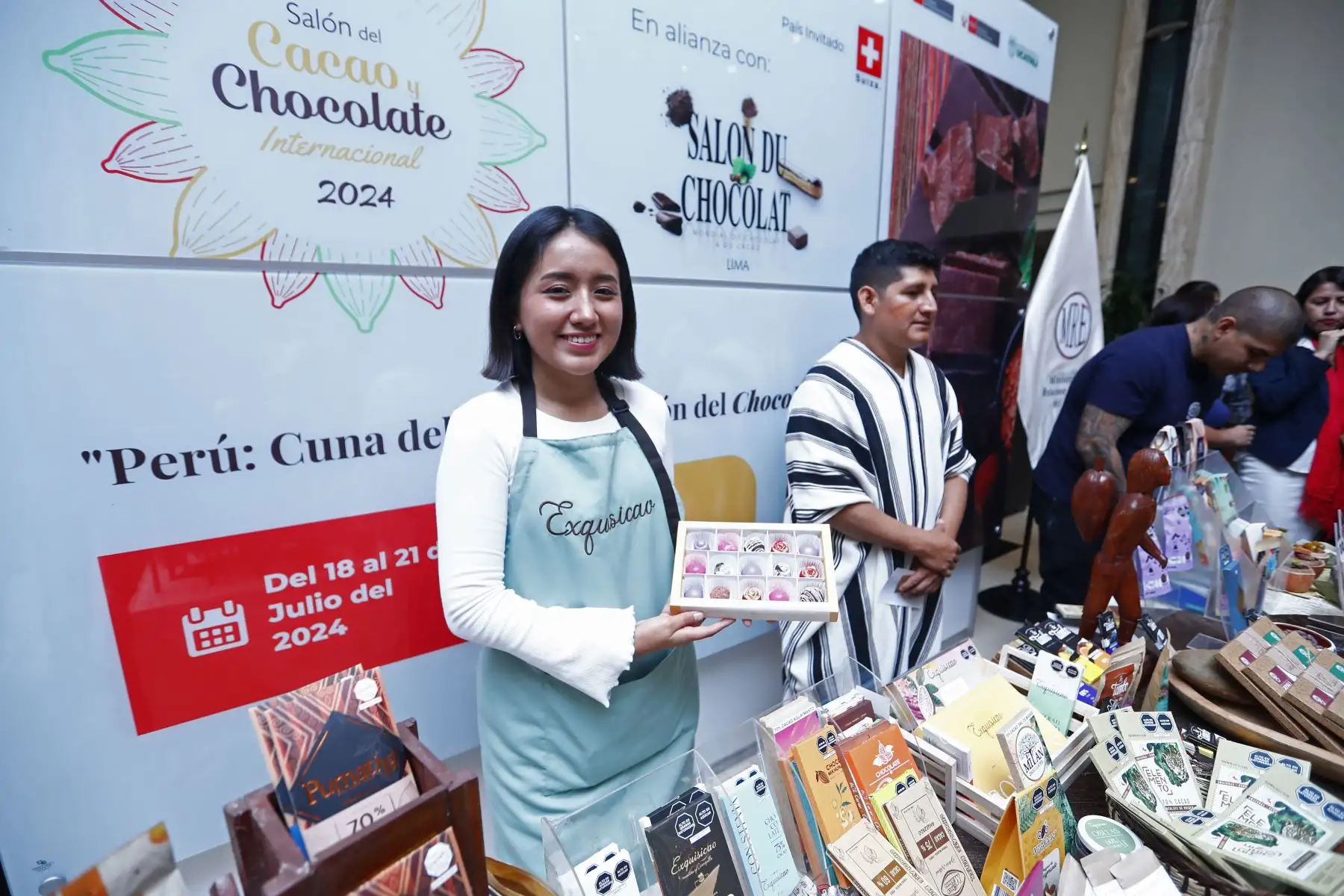 El Salón del Cacao y Chocolate Internacional 2024, que se realizará del 18 al 21 de julio, espera recibir a más de 25 mil visitantes en sus 200 stands de exhibición y venta en el Centro de Convenciones de Lima. Foto: ANDINA/Daniel Bracamonte