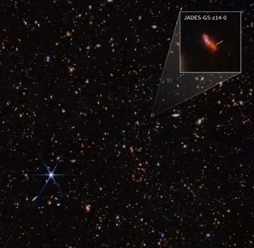 En octubre de 2023 y enero de 2024, un equipo internacional de astrónomos utilizó Webb para observar galaxias como parte del programa JWST Advanced Deep Extragalactic Survey (JADES). Utilizando el NIRSpec (espectrógrafo de infrarrojo cercano) de Webb, obtuvieron un espectro de una galaxia sin precedentes observada sólo doscientos noventa millones de años después del Big Bang. Foto: NASA