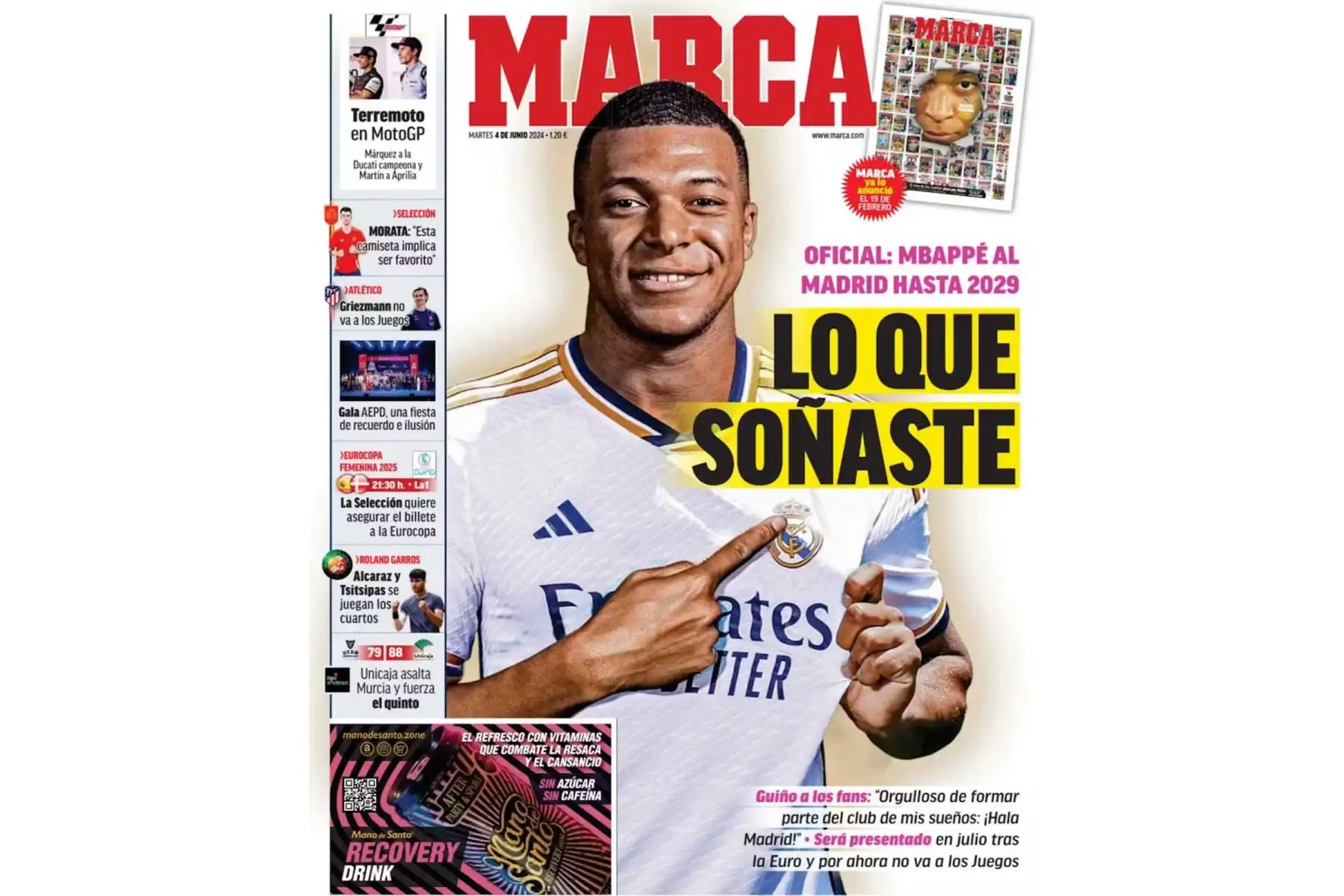 La prensa internacional reacciona al fichaje de Mbappé. Foto: Captura TV