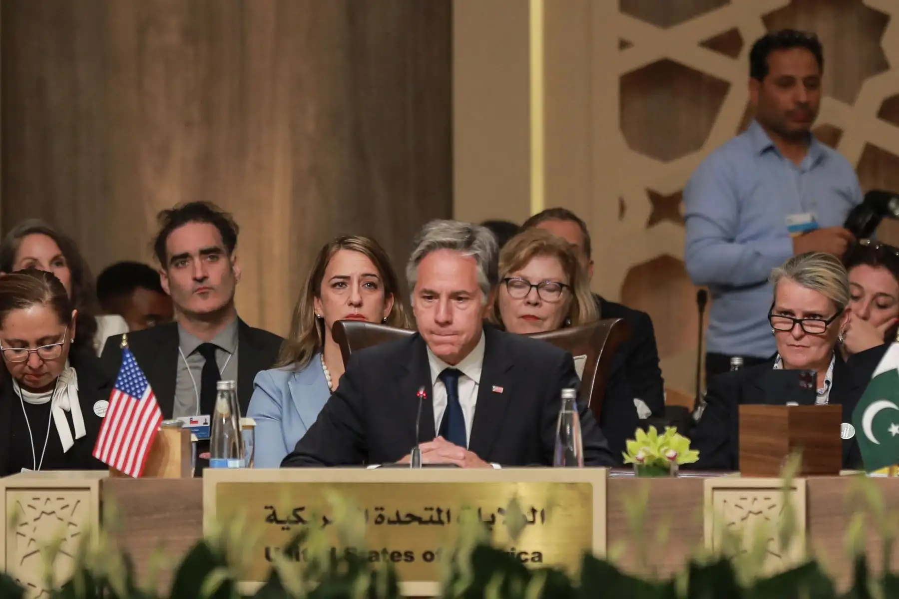 El Secretario de Estado de los Estados Unidos, Antony Blinken, asiste a una sesión plenaria durante la conferencia "Llamado a la acción: Respuesta humanitaria urgente para Gaza", en el Mar Muerto en Jordania.
Foto: AFP