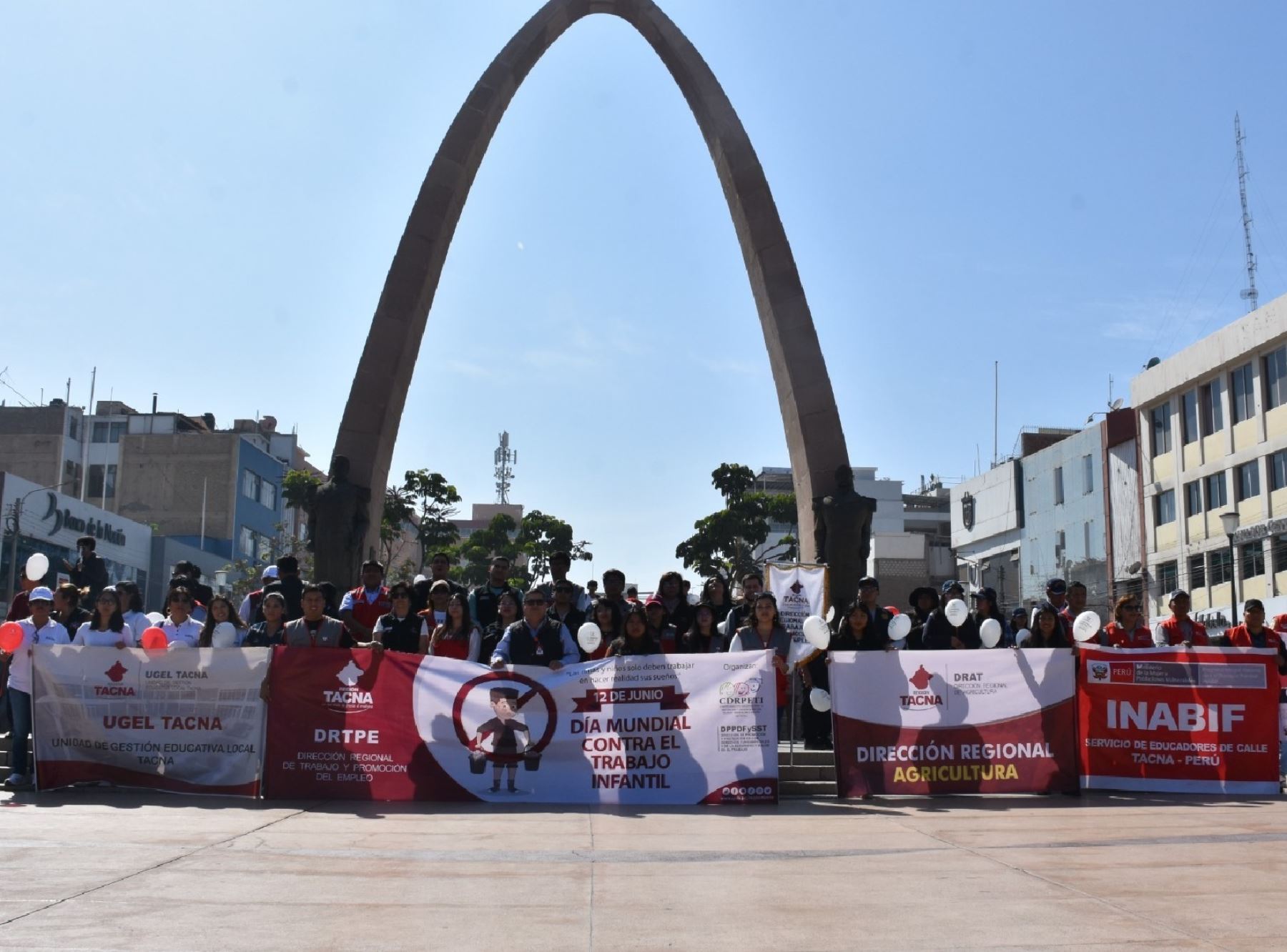 Autoridades, estudiantes y pobladores de Tacna marcharon por el Día Mundial contra el Trabajo Infantil y pidieron la erradicación de ese flagelo. ANDINA/Difusión
