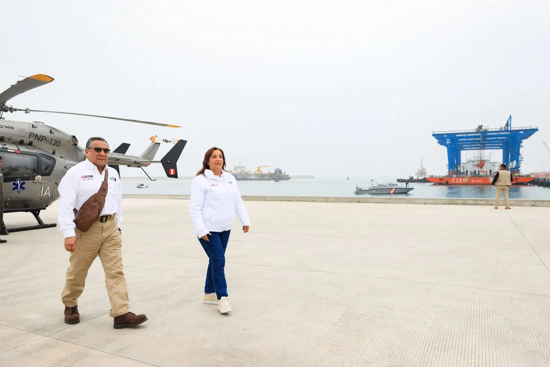 Inspección a los avances de obra del Terminal Portuario de Chancay y presentación de las primeras grúas eléctricas. 
Foto: ANDINA/ Prensa Presidencia
