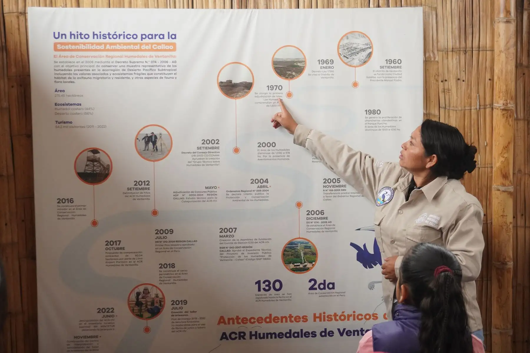 Al inicio del recorrido, un equipo de especialistas del Centro de Interpretación  de los Humedales de Ventanilla muestra los 2 espacios naturales conformado por el Sector Humedales y Sector Cuevas.
Foto: ANDINA/Eddy Ramos