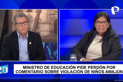 Ministro de Educación, Morgan Quero, en el set de Panamericana Televisión junto a la dirigente indígena Raquel Caicat. Foto: Captura de TV.