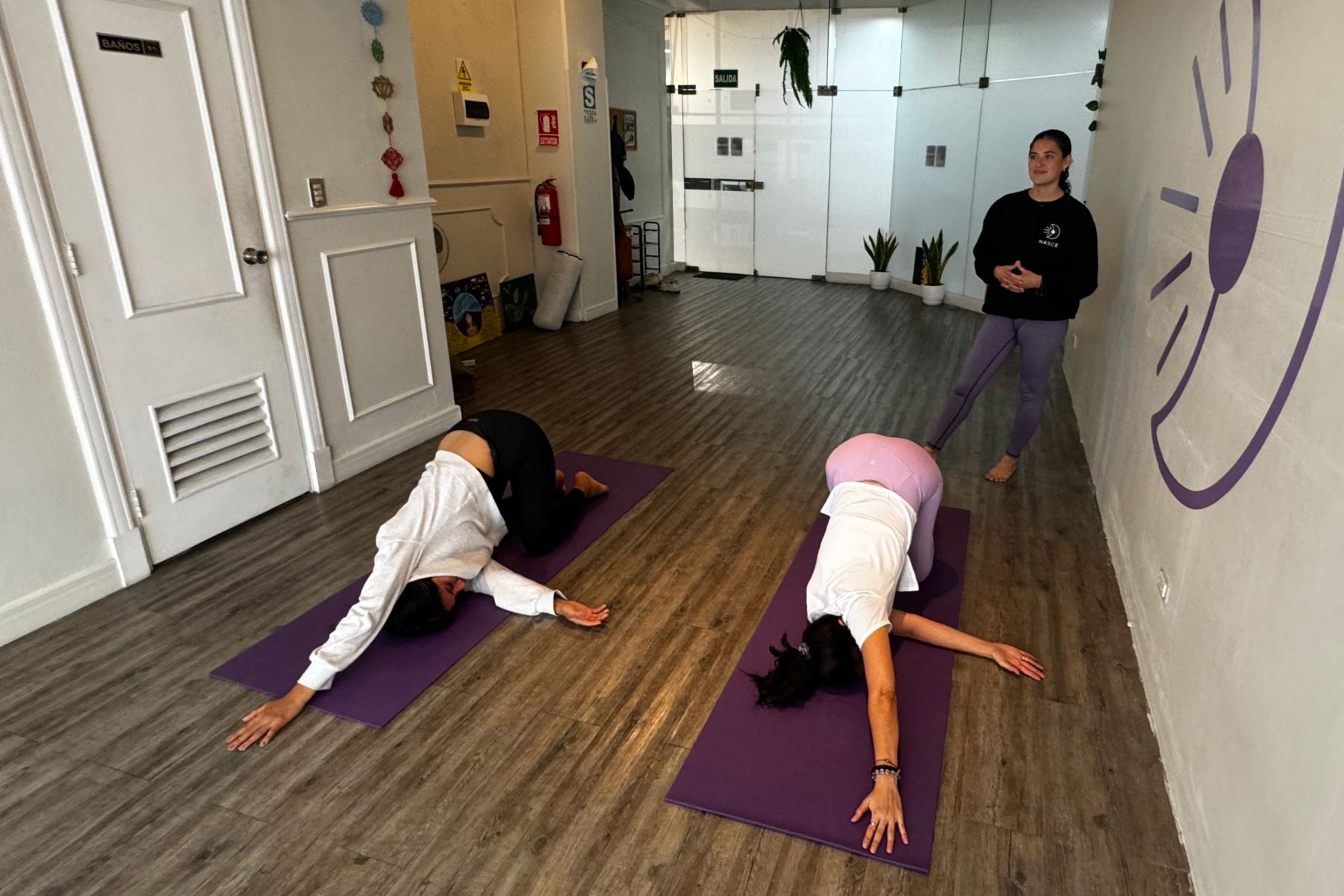 Gabriela Cockburn, fundadora de Nasce Yoga enseña diferentes posturas de yoga para el mejoramiento físico y mental de la persona. Foto: ANDINA/Difusión