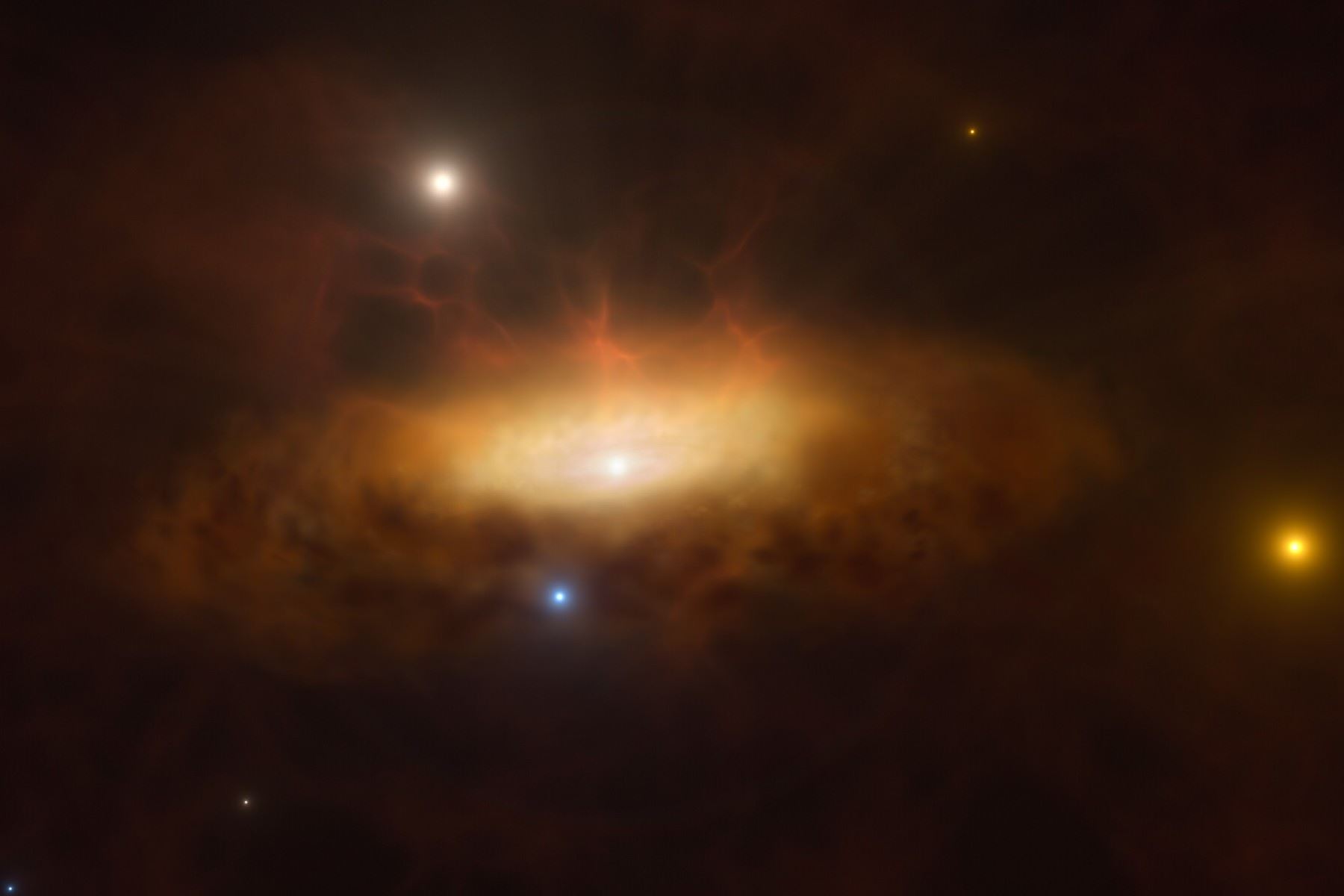 Reproducción artística del agujero negro situado en el centro de SDSS1335+0728 despertando en tiempo real.