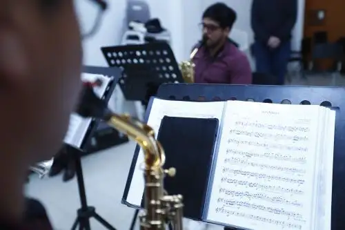 Estudiantes de la Universidad Nacional de Música celebraron el Día Internacional de la Música ensayando sus mejores acordes en las aulas especiales con tratamiento acústico para sus clases. Foto: ANDINA/Daniel Bracamonte