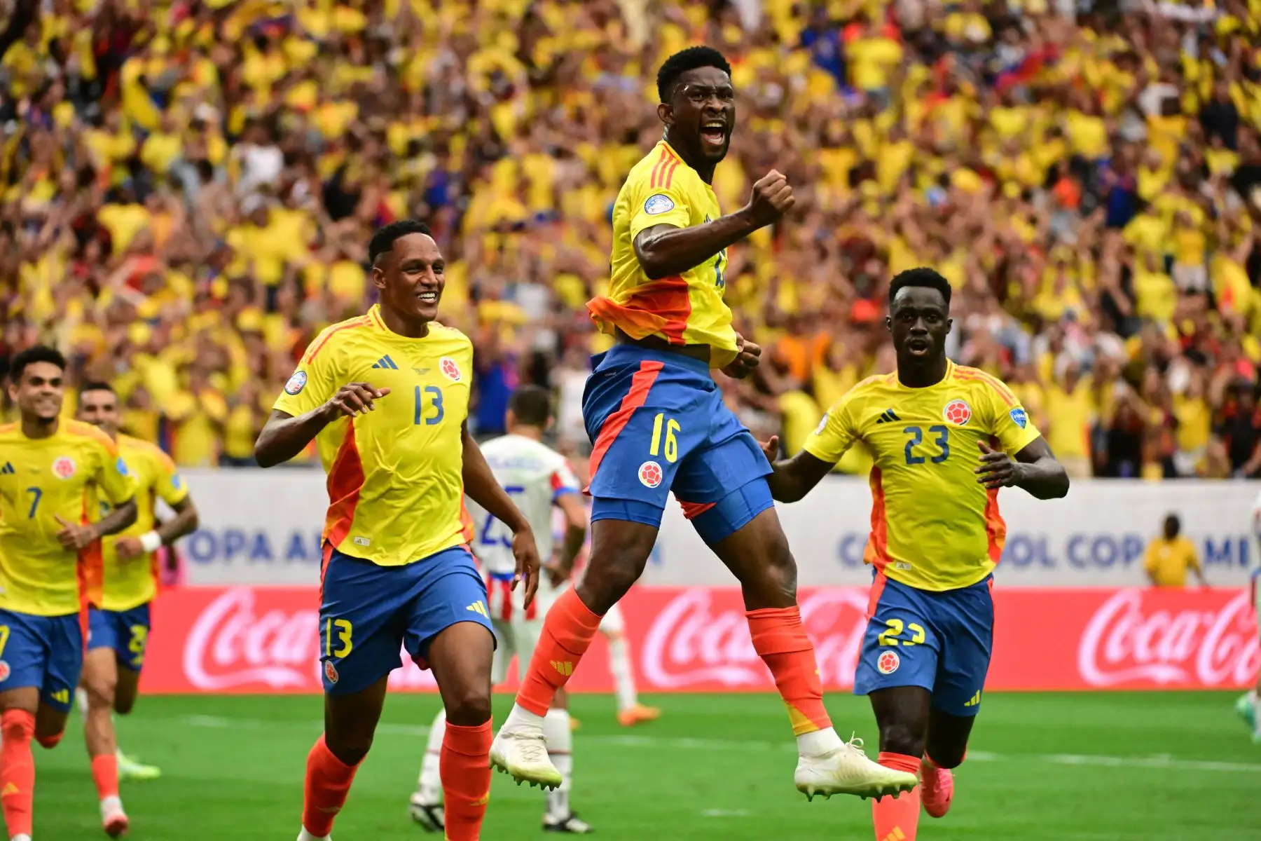 Jefferson Lerma de Colombia celebra luego de anotar el segundo gol del equipo durante el partido del Grupo D de la CONMEBOL Copa América 2024 entre Colombia y Paraguay. Foto: ANDINA/AFP