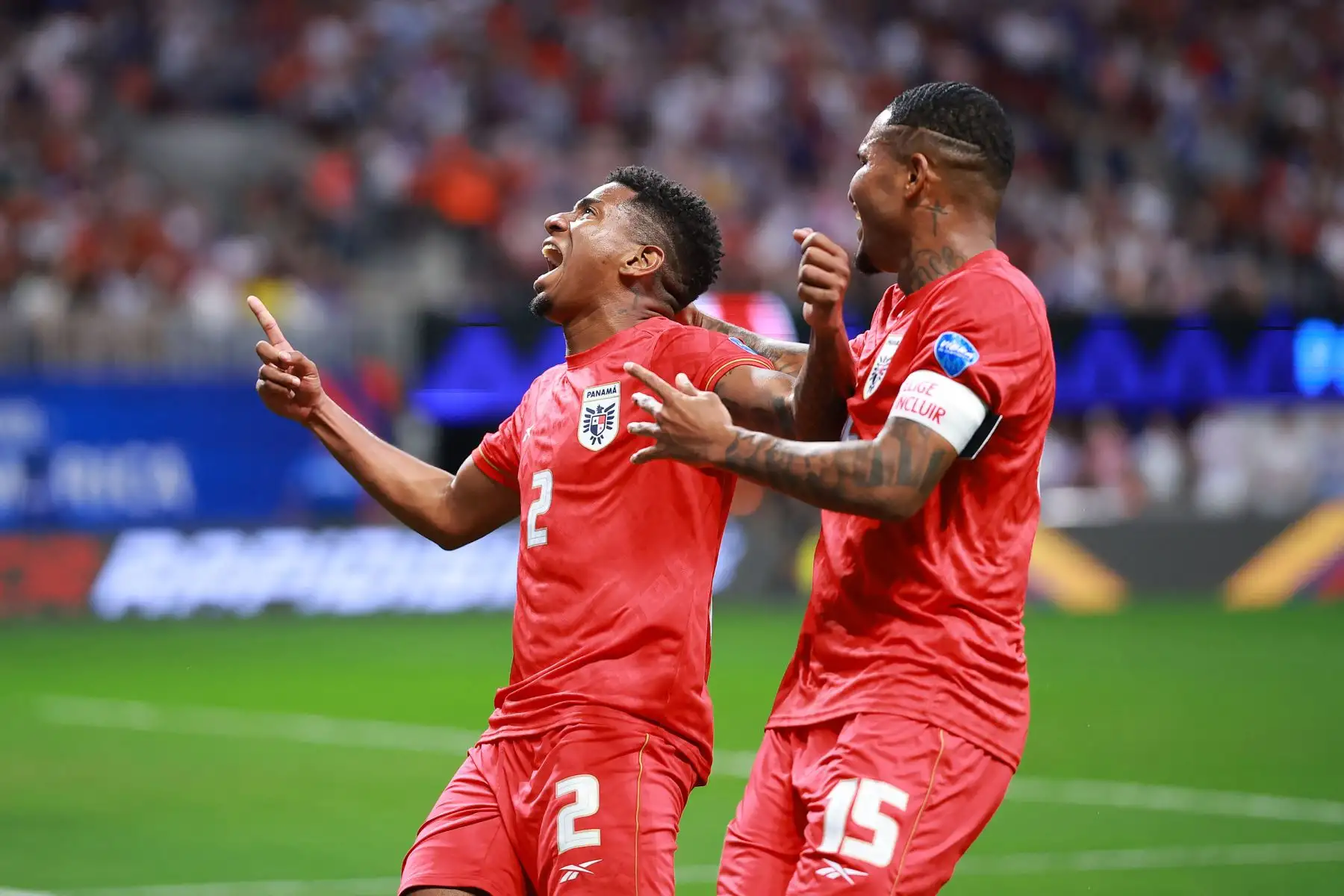 César Blackman de Panamá celebra luego de anotar el primer gol del equipo durante el partido del Grupo C de la CONMEBOL Copa América USA 2024 entre Panamá y Estados Unidos. Foto: ANDINA/ AFP