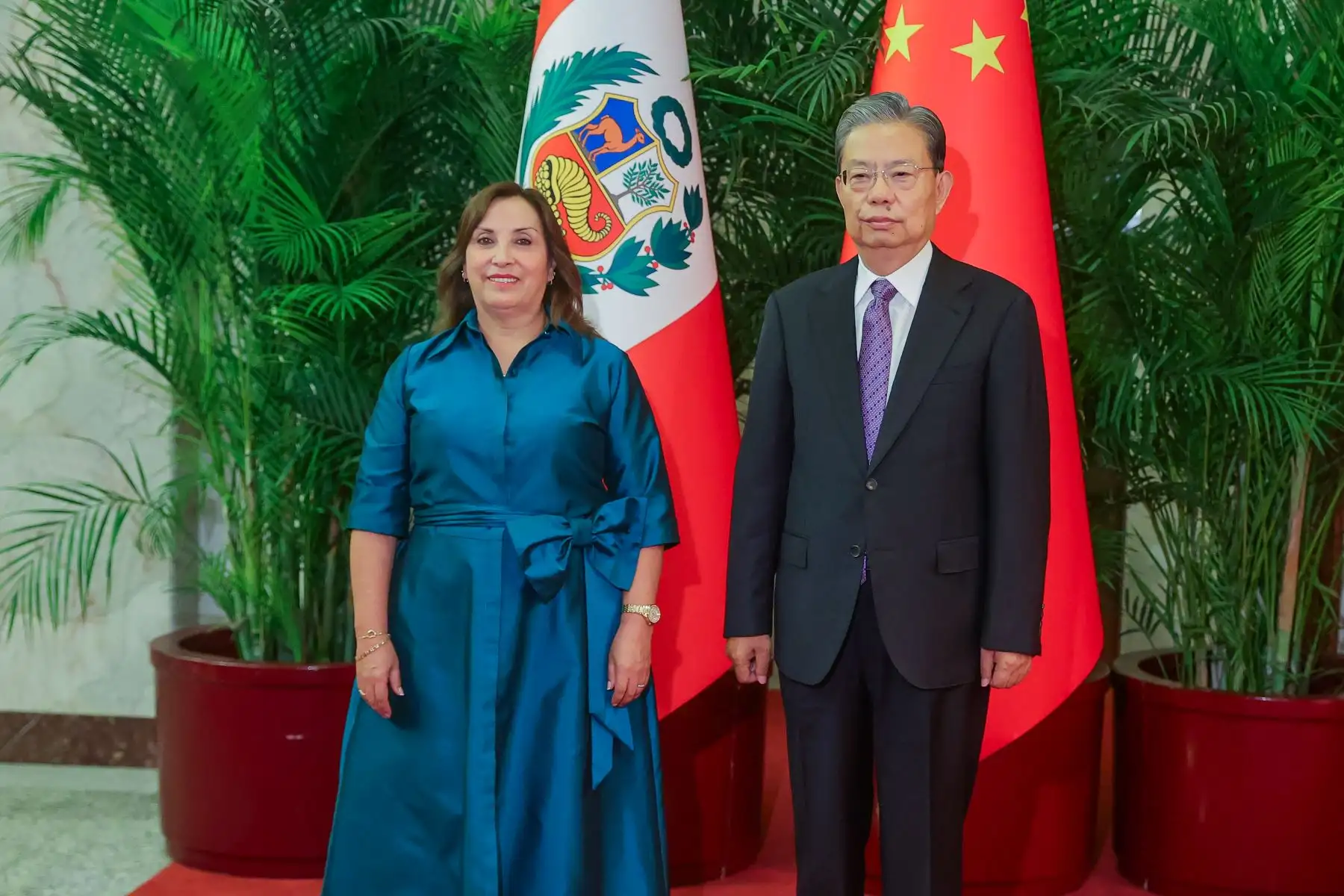 La jefa de Estado se reunió con el presidente del Comité Permanente de la Asamblea Popular Nacional, Zhao Leji. Foto: ANDINA/Prensa Presidencia