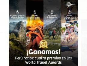Perú obtuvo cuatro premios en los World Travel Awards, edición Sudamérica 2024. Uno de ellos reconoce a Machu Picchu como "Principal atracción turística de Sudamérica 2024".