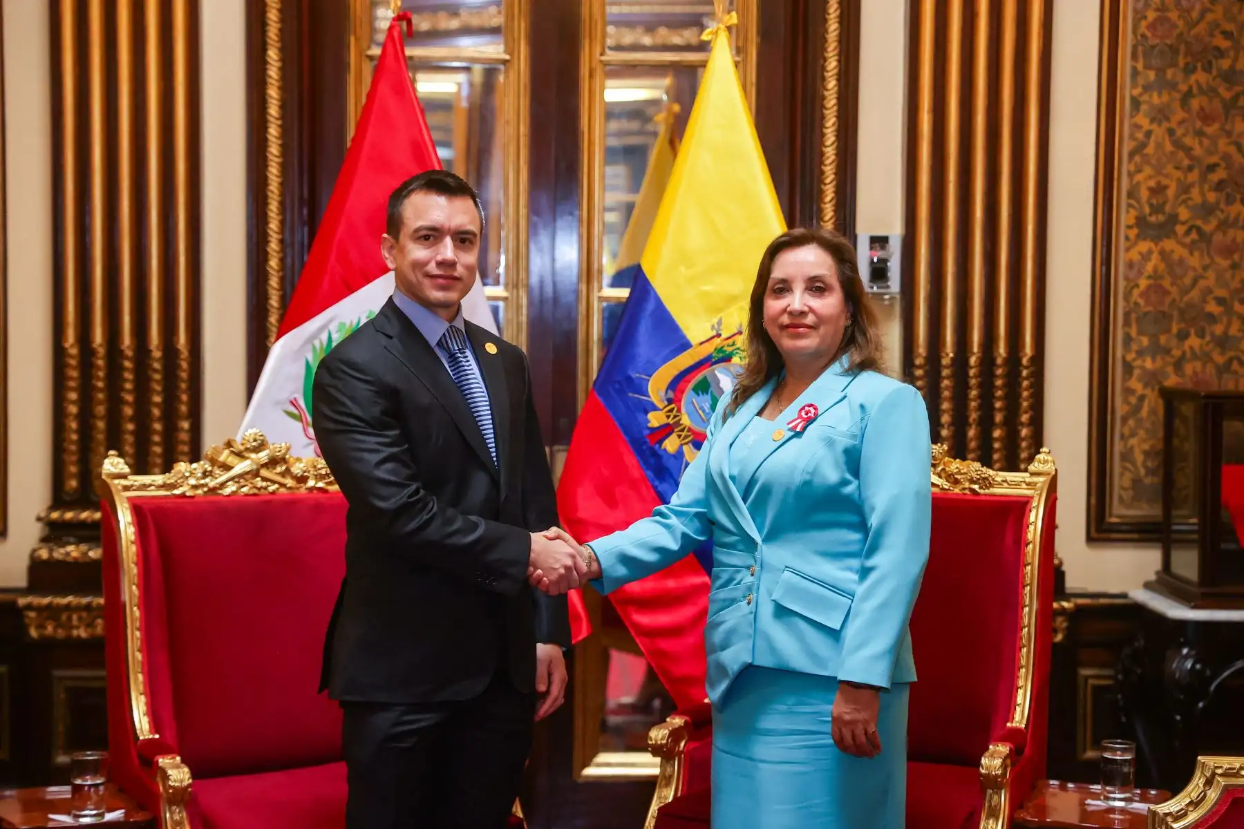 La presidenta de la república, Dina Boluarte, recibe al mandatario de Ecuador, Daniel Noboa, en Palacio de Gobierno. Foto: ANDINA/ Prensa Presidencia