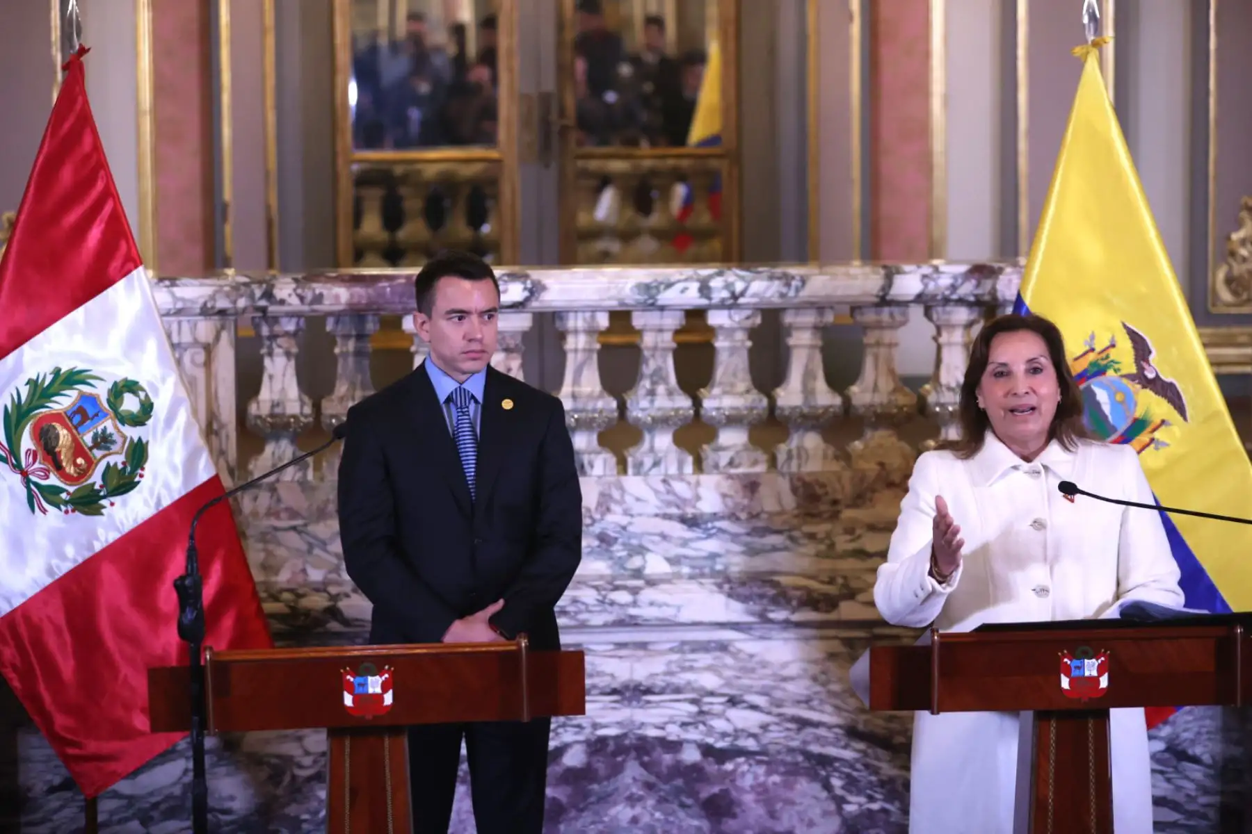 La presidenta Dina Boluarte dijo hoy que durante el XV Gabinete Ministerial Perú –Ecuador hubo un diálogo productivo y orientado a resultados concretos, a fin de priorizar el desarrollo y el bienestar de las poblaciones de ambos países y alcanzar nuevos niveles de colaboración e integración. 
Foto: ANDINA/Juan Carlos Guzmán