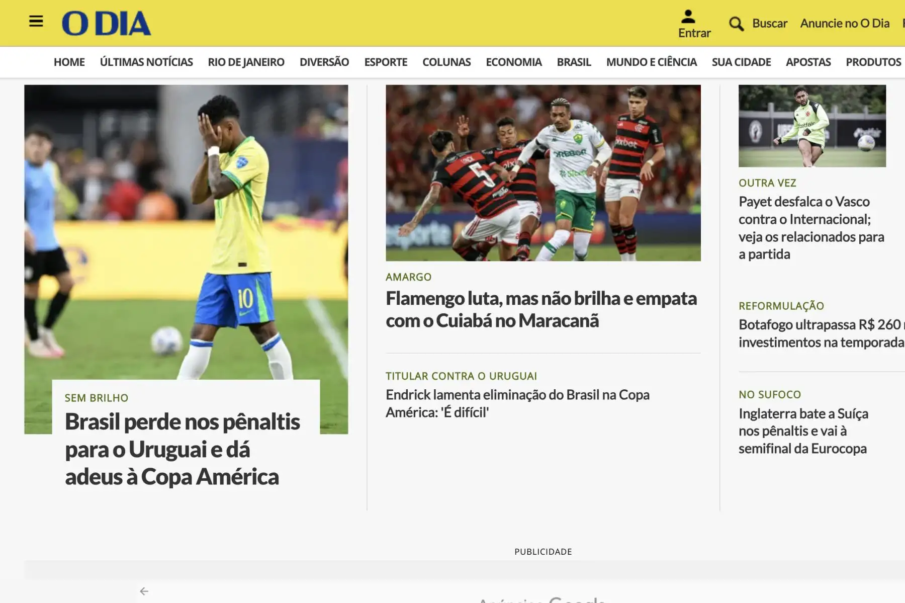 Medios de comunicación brasileños informan así sobre la derrota de Brasil ante Uruguay, que lo deja fuera de la Copa América. Foto: INTERNET/Medios