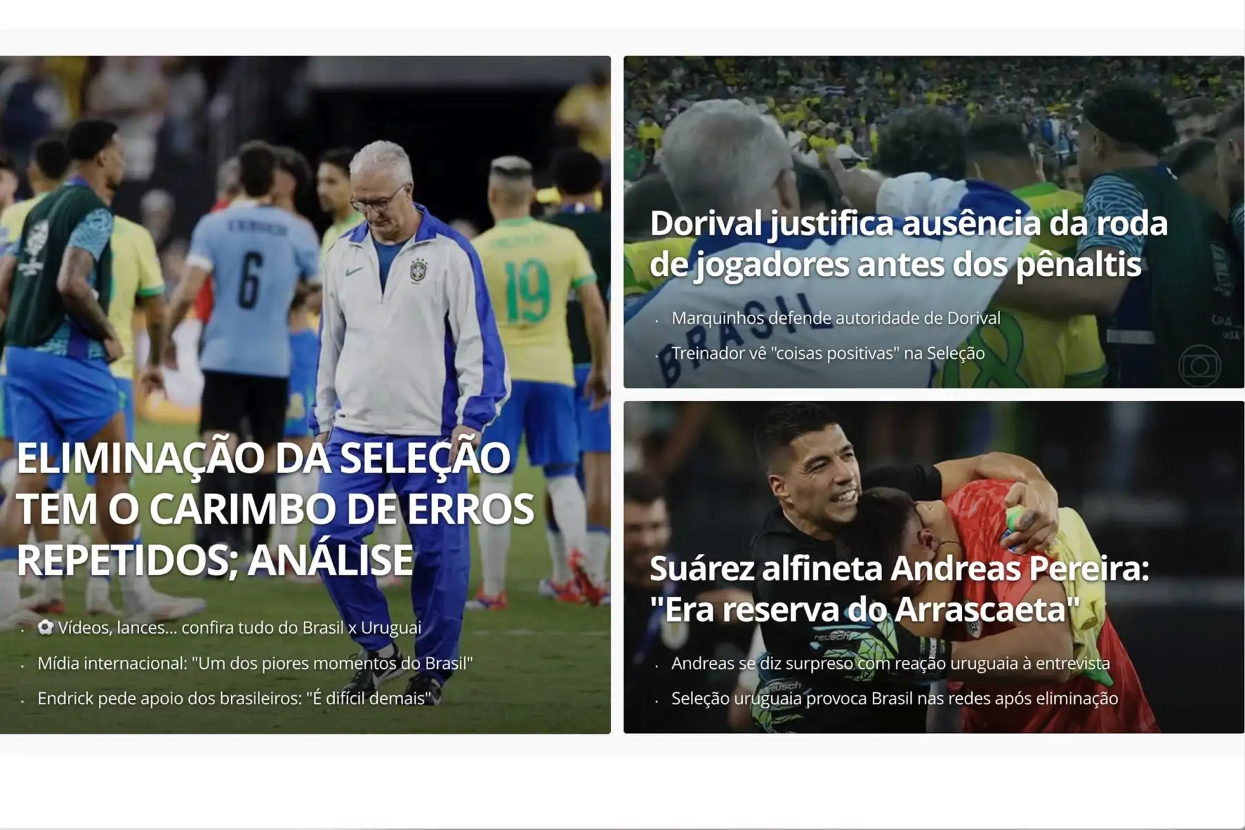 Medios de comunicación brasileños informan así sobre la derrota de Brasil ante Uruguay, que lo deja fuera de la Copa América. Foto: INTERNET/Medios