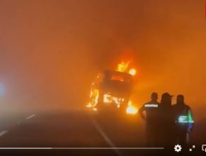 Bus interprovincial se incendia y protagoniza un choque múltiple en la variante de Pasamayo. El accidente ocurrió esta madrugada y los pasajeros lograron salir a tiempo del vehículo.