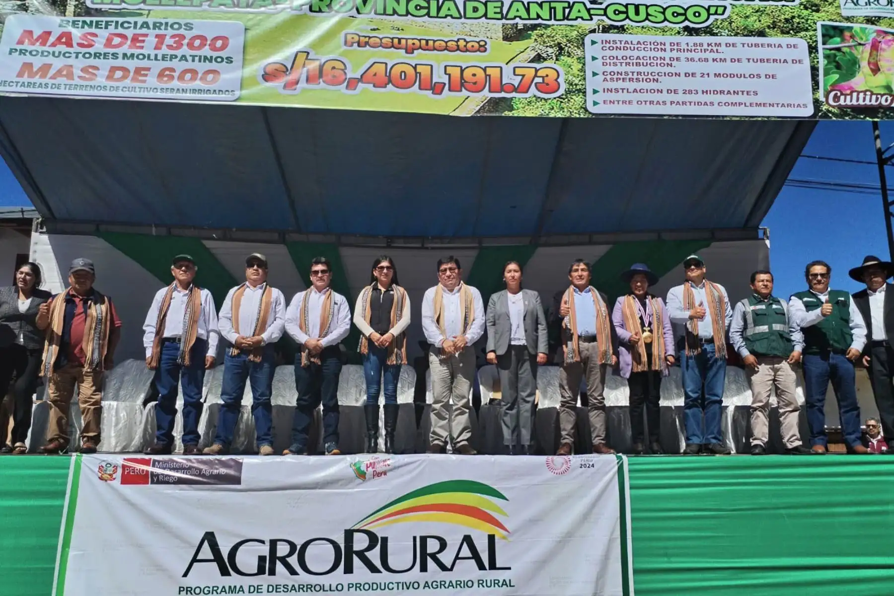 ntervención del Midagri permitirá irrigaralrededor de 610 hectáreas de cultivos e incrementar producción agrícola de los beneficiarios de hasta dos a tres campañas anuales.ANDINA/Difusión