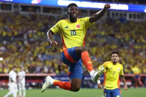 Jefferson Lerma celebra el 1-0 de Colombia sobre Uruguay. Foto: AFP