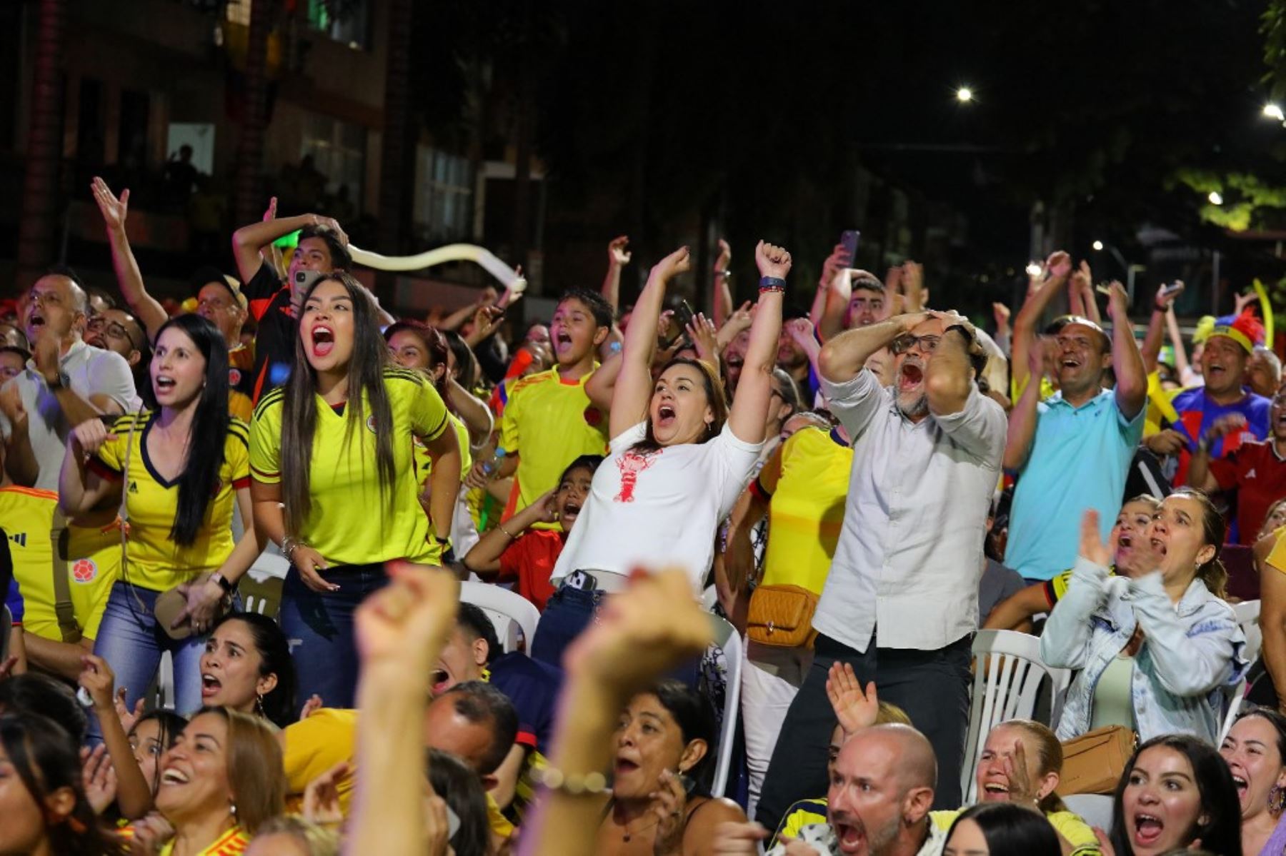 Los fanáticos del fútbol colombiano reaccionan después del partido de semifinal de la Copa América 2024 entre Uruguay y Colombia en un parque en Envigado, provincia de Antioquia, Colombia. Foto: AFP