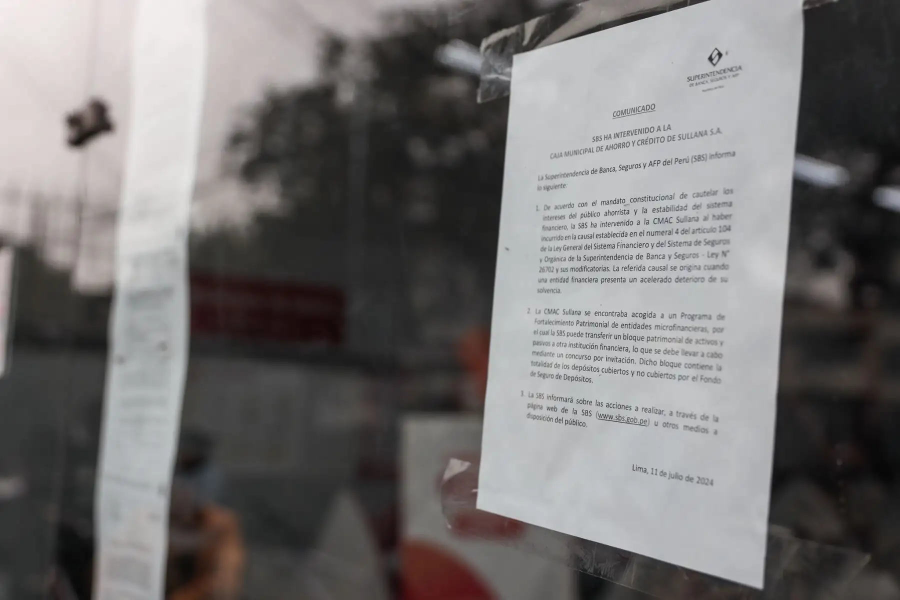 La Superintendencia de Banca, Seguros y AFP (SBS) informó que de acuerdo con el mandato constitucional de cautelar los intereses del público ahorrista y la estabilidad del sistema financiero, ha intervenido a la Caja Municipal de Ahorro y Crédito de Sullana. Foto: ANDINA/ Connie Calderon