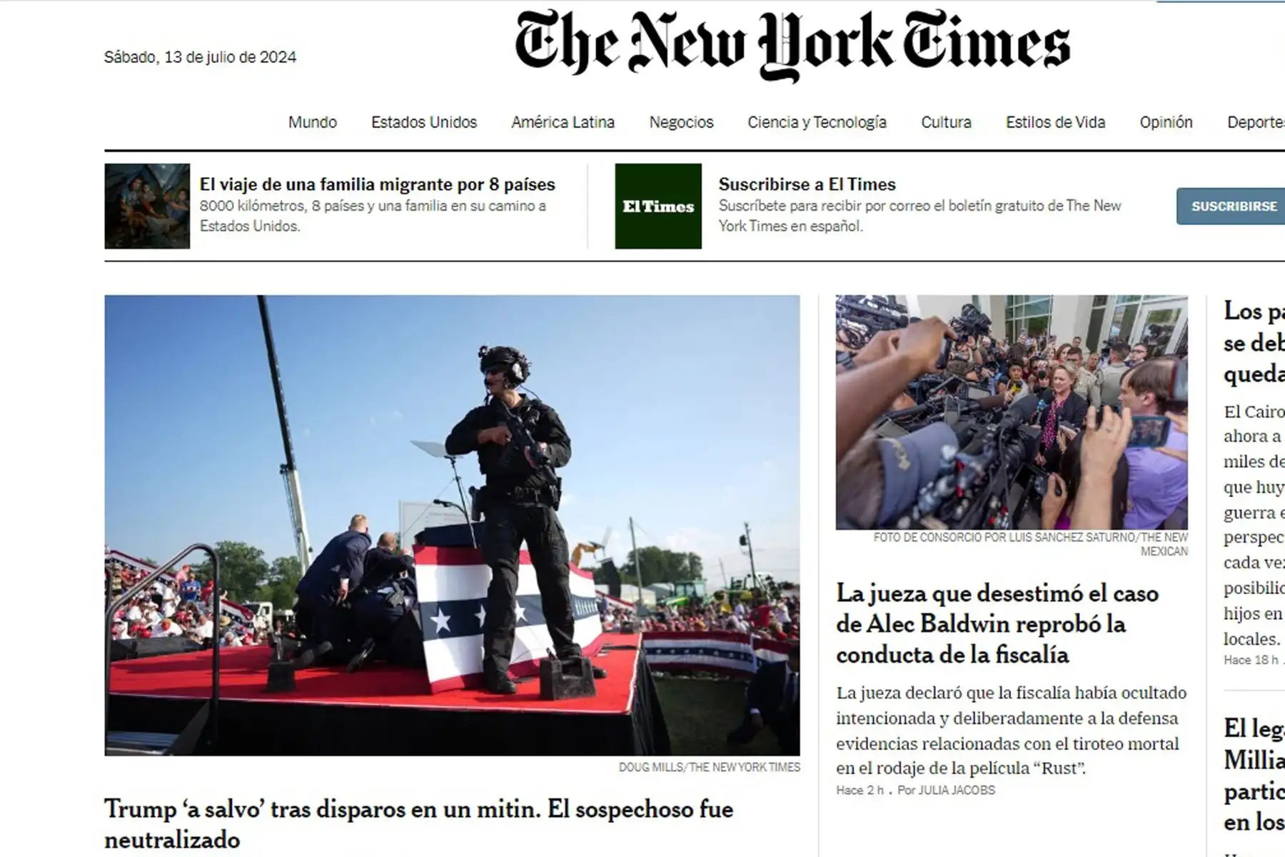 Así reaccionó la prensa mundial ante los hechos de violencia perpetrados contra el expresidente de los Estados Unidos Donald Trump.
Foto: ANDINA/Difusión
