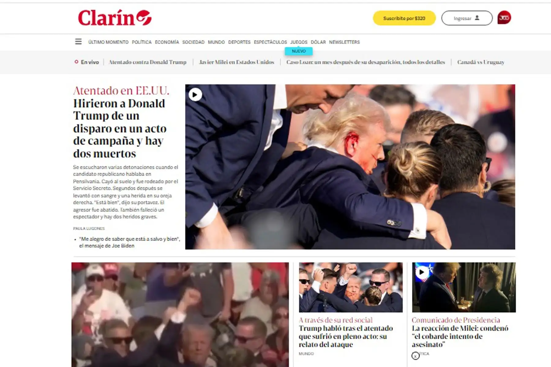 Así reaccionó la prensa mundial ante los hechos de violencia perpetrados contra el expresidente de los Estados Unidos Donald Trump.
Foto: ANDINA / Difusión