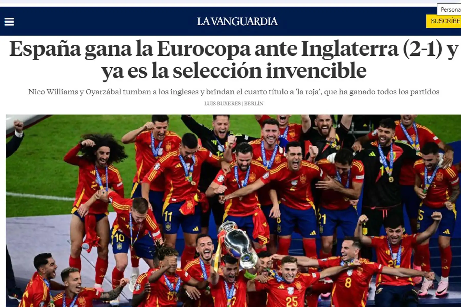 Así informa la prensa mundial sobre el triunfo de España ante Inglaterra, logrando coronarse campeón de la Eurocopa 2024. 
Foto: ANDINA/ Difusión