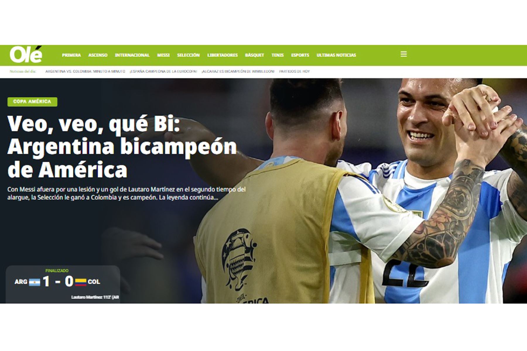 Así informa la prensa mundial sobre el triunfo de Argentina que se corona campeón de la Copa América 2024.
Foto: ANDINA/ Difusión