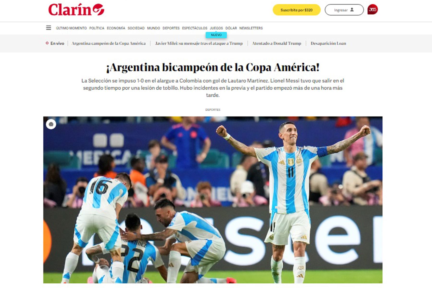 Así informa la prensa mundial sobre el triunfo de Argentina que se corona campeón de la Copa América 2024.
Foto: ANDINA/ Difusión