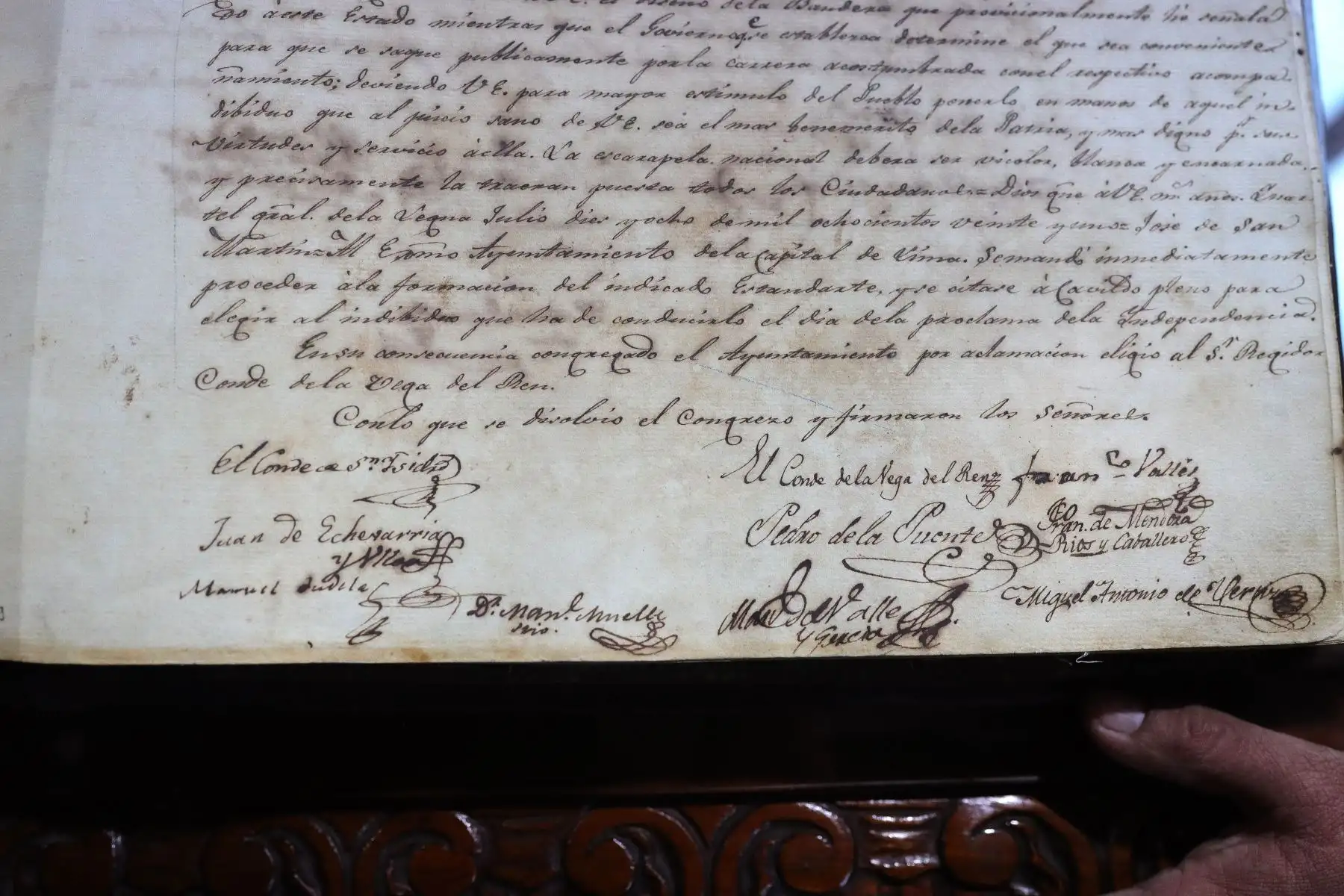Uno de los momentos estelares de la historia del Perú es el que rodea a la suscripción del Acta de Declaración de la Independencia del Perú, firmada el 15 de julio de 1821, que fue el paso previo para la declaratoria ocurrida días después, el 28 de julio de 1821.  Foto: ANDINA/ Lino Chipana