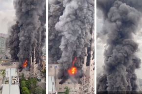 Imágenes de un video difundido en medios chinos muestran el fuego en edificios de Zigong, China. Foto: X.