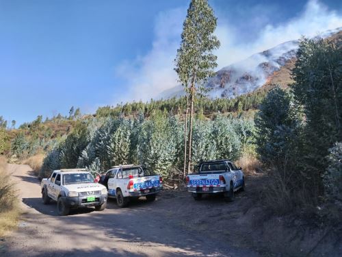 Un incendio forestal de grandes proporciones se registra en el distrito de Sanagorán, provincia de Sánchez Carrión, en la sierra de La Libertad.